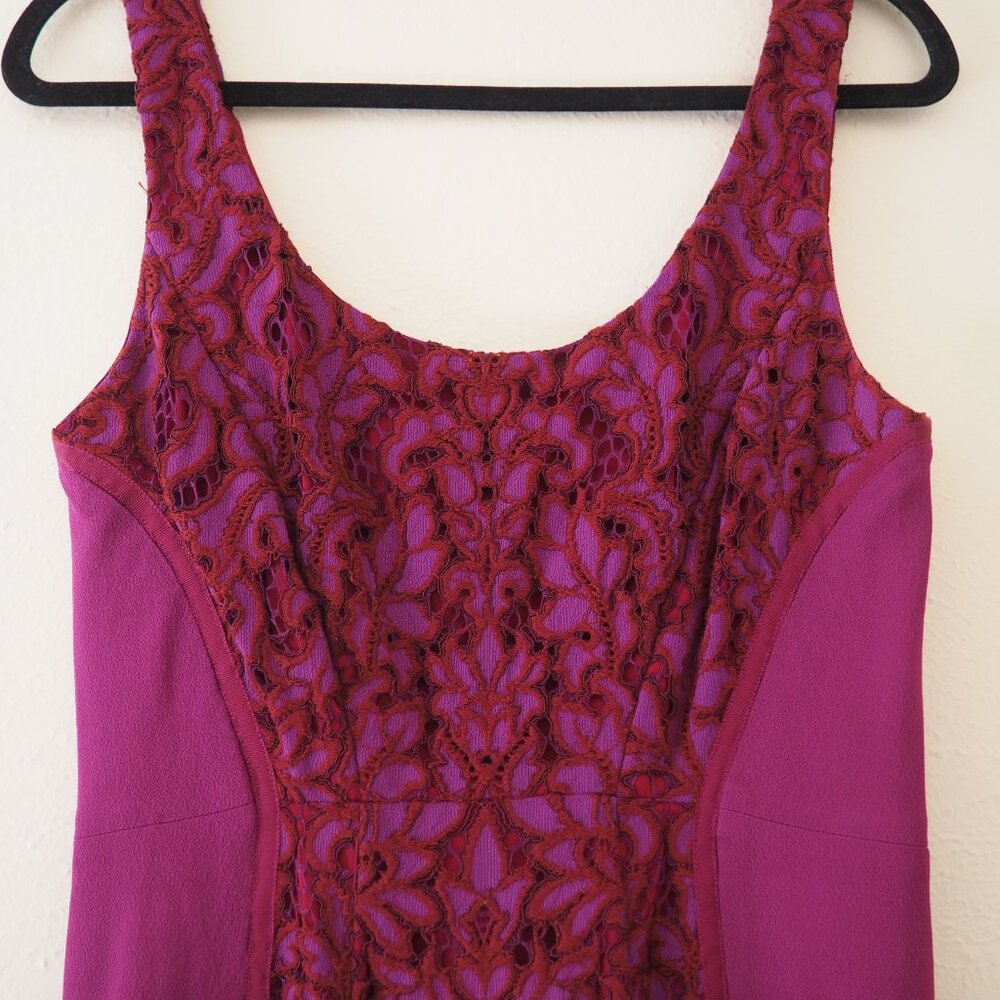 Diane Von Furstenberg Geovana Purple Amethyst Sleeveless Lace Panel Sheath Dress - Picture 7 of 12